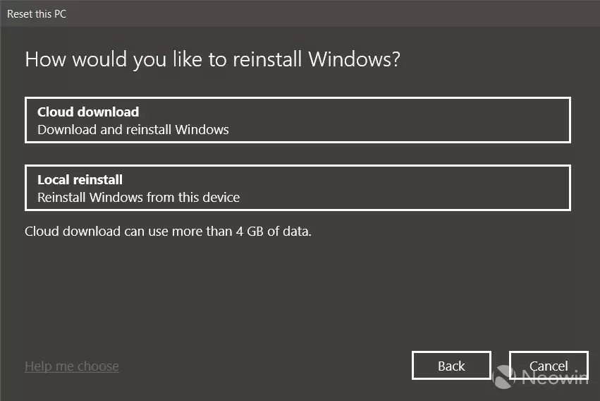Переустановка Windows 10 из облака