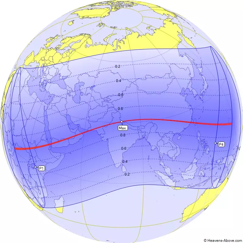 Траектория солнечного затмения 21 июня