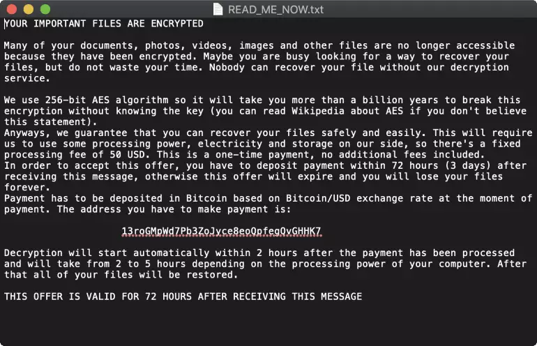 Повідомлення від вірусу-здирника OSX.EvilQuest