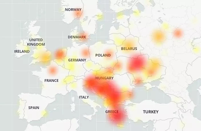 Карта сбоя Viber на территории Европы