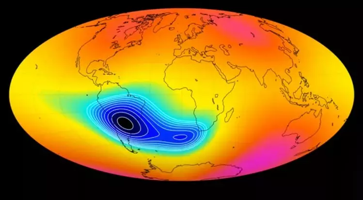 Магнітна аномалія Землі відзначена синім кольором