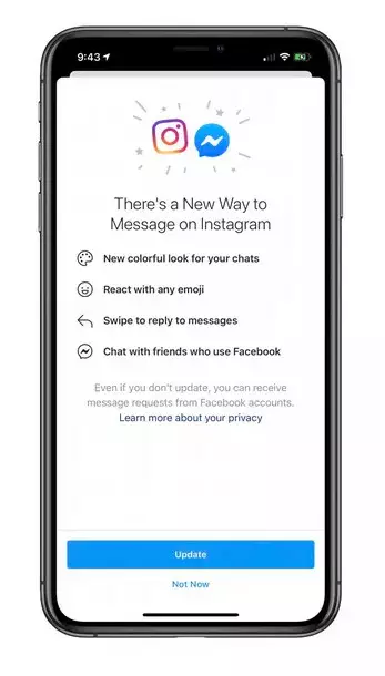Таке повідомлення про інтеграцію Messenger з Instagram бачать деякі американські користувачі