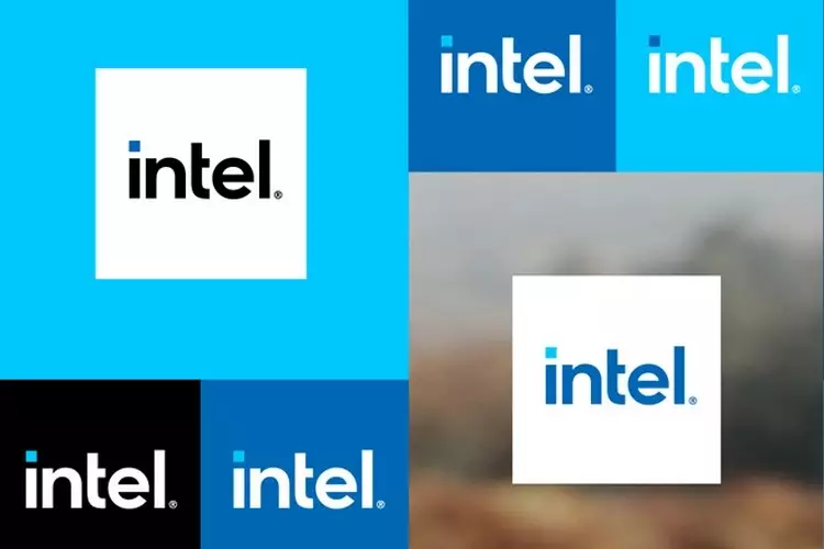 Примеры логотипа Intel в разных вариациях