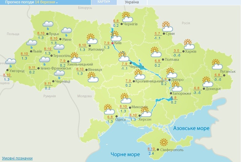 Карта погоды на украине