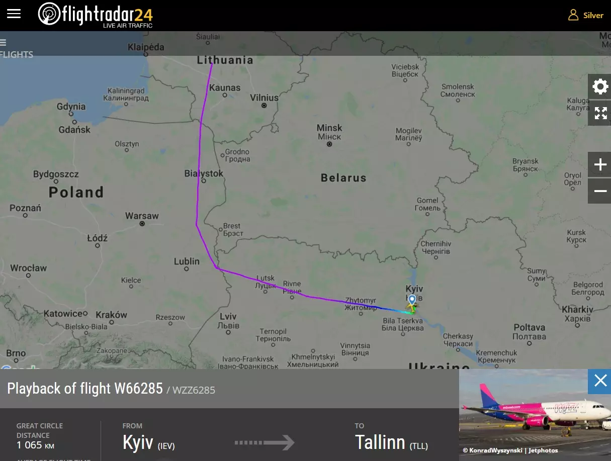 Рейс Wizz Air облетает территорию Беларуси