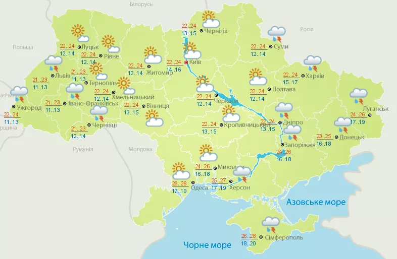 Прогноз погоды в Киеве на 22 июля