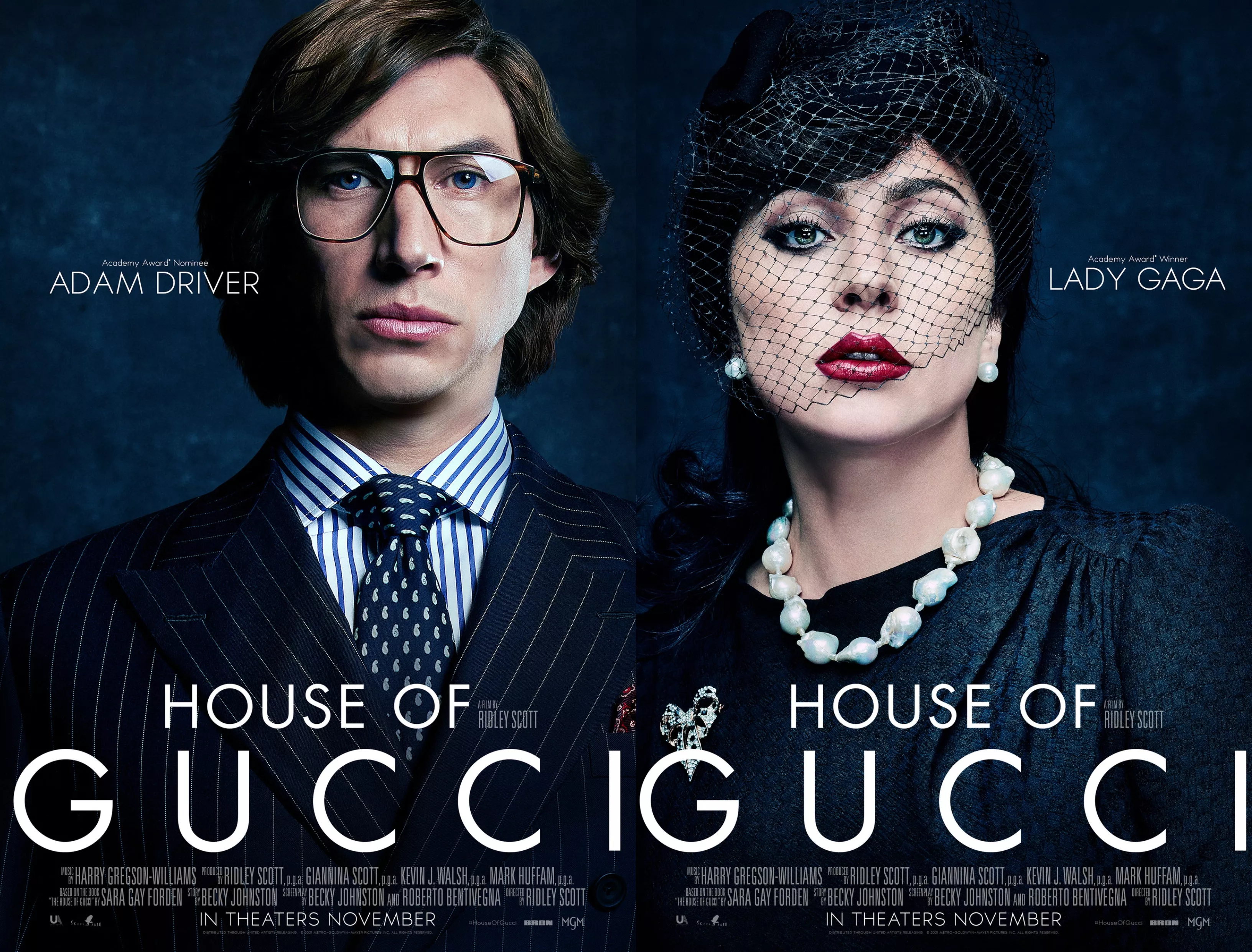 Адам Драйвер и Леди Гага на постерах фильма "Дом Гуччи"