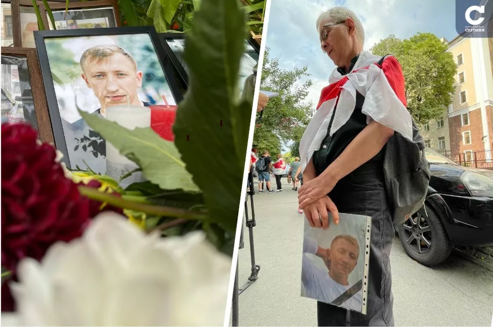 Акция в память о Виталии Шишове прошла под посольством Беларуси в Украине / Фото Анжела Слободян / Коллаж "Сегодня"