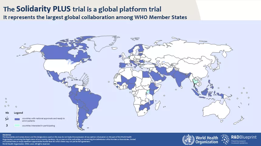 Карта ВОЗ стран, которые принимают участие в клинических испытаниях