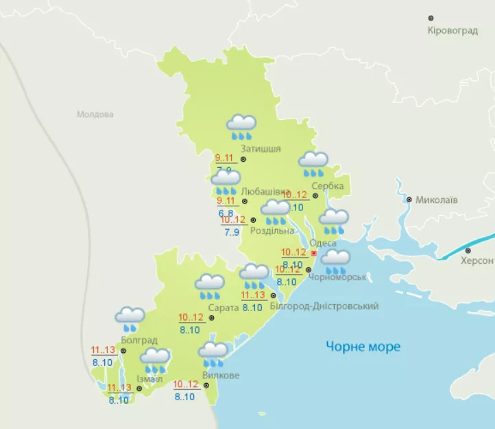 Прогноз погоды в Одессе на 13 октября
