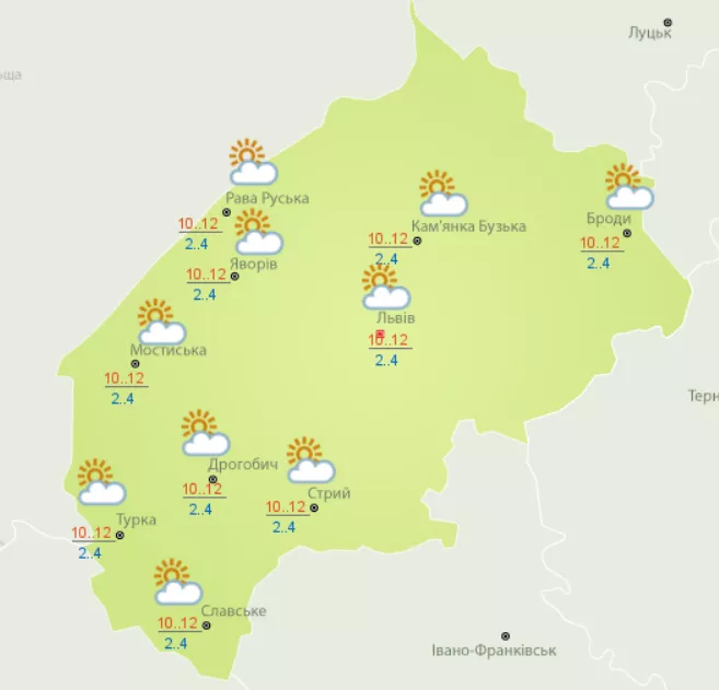Прогноз погоди у Львові на 14 жовтня
