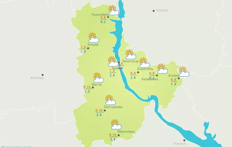 Погода в Києві і області 24 жовтня – карта