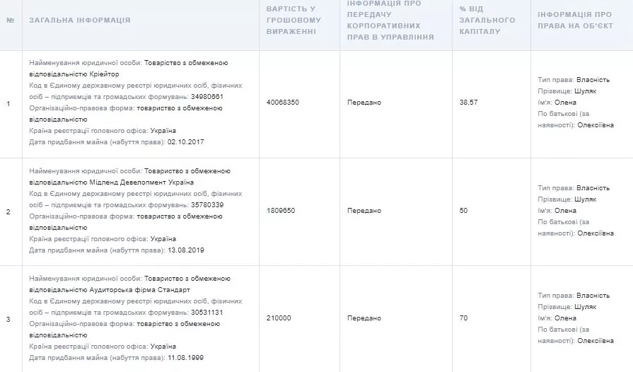 Декларация новой главы партии "Слуга народа" / Скриншот public.nazk.gov.ua
