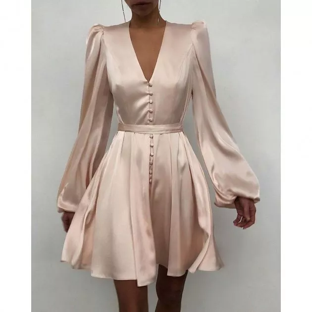 Атласна пудрова міні-сукня за 1150 грн