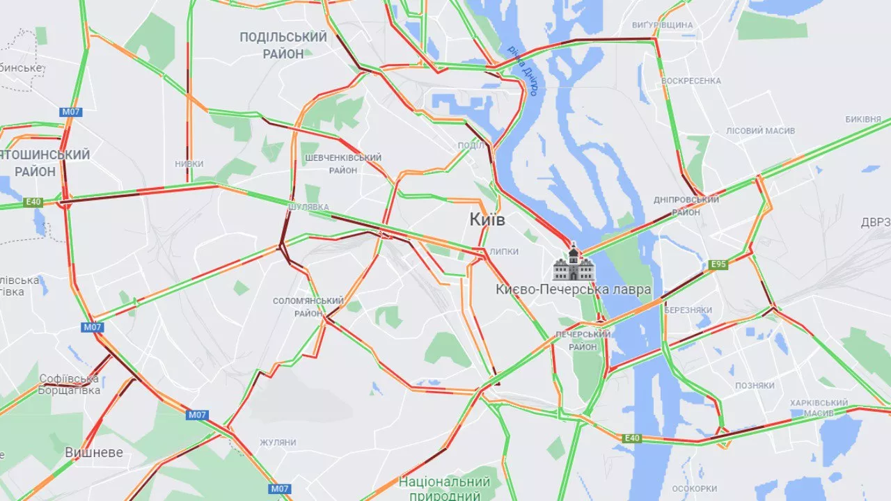 Пробки в Киеве. Скрин: Google Maps