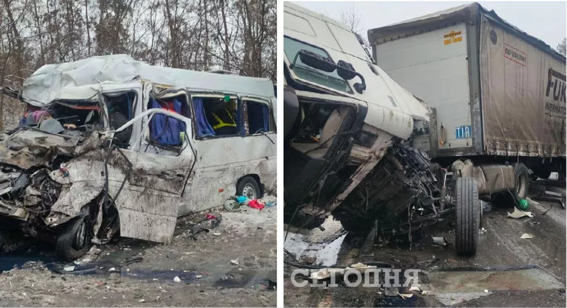 В аварії зіткнулися вантажівка та автобус із людьми.