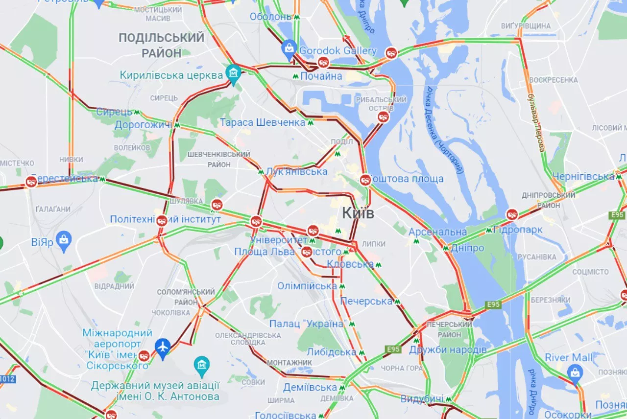 Пробки в Киеве. Скрин: Google карта
