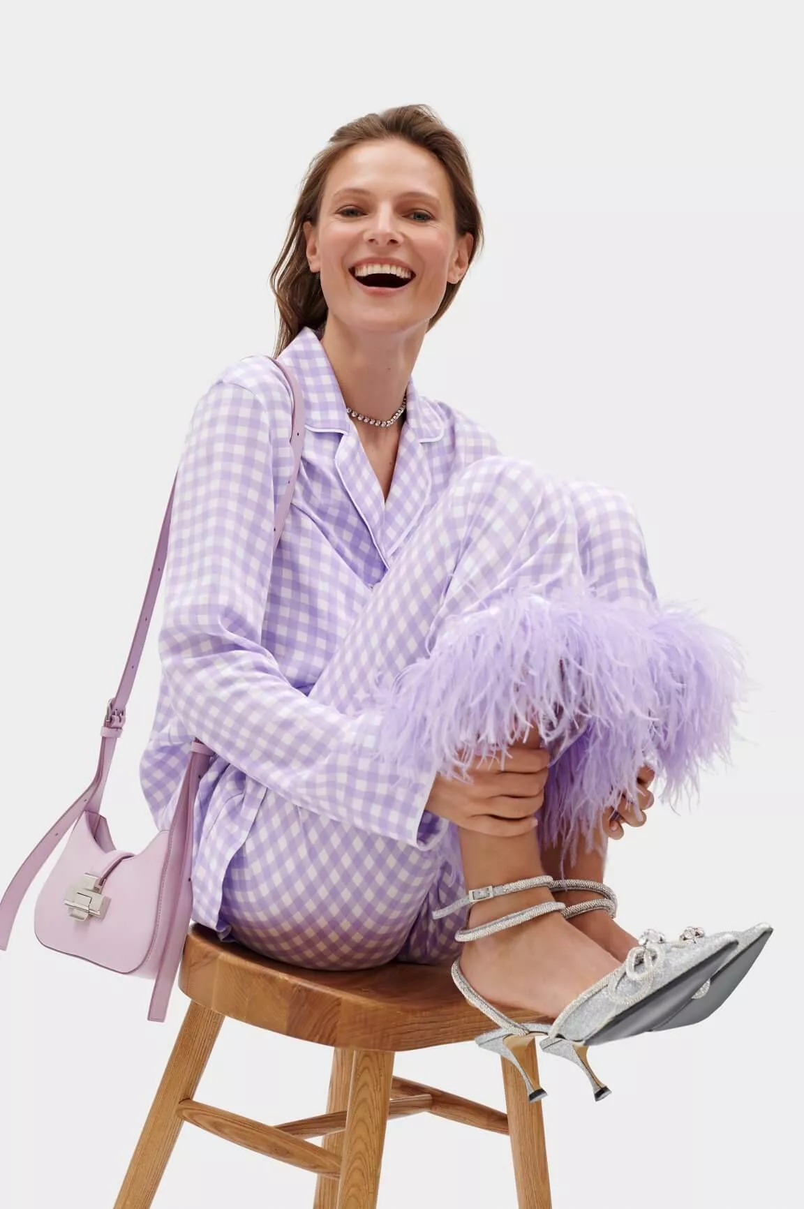 Комплект пижамы для вечеринки с перьями цвета Lavender Vichy  за 7 828 грн