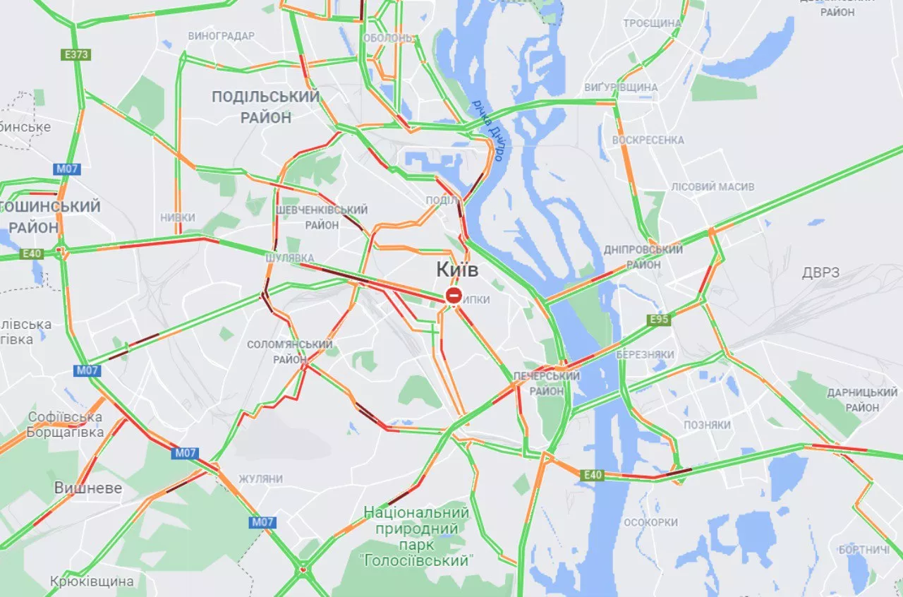 Пробки у Києві. Скрін: Google карта