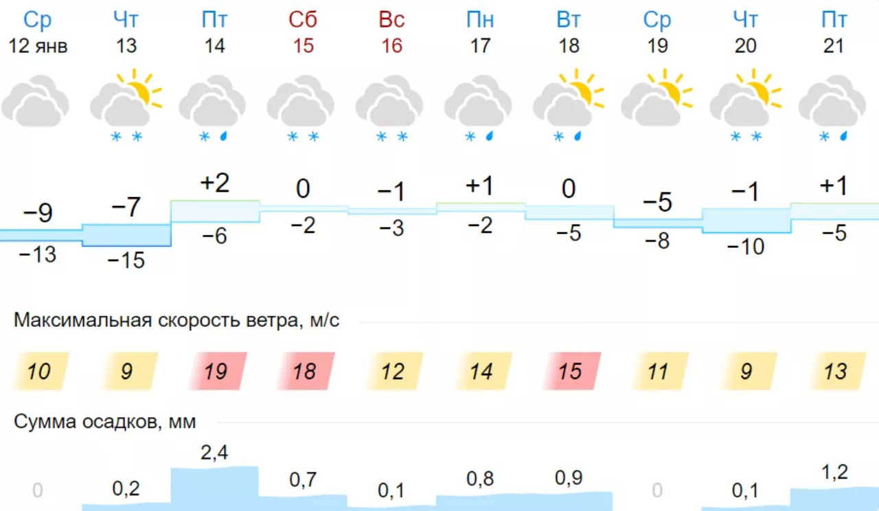 Погода в Харькове на 19 января. Скрин: Gismeteo