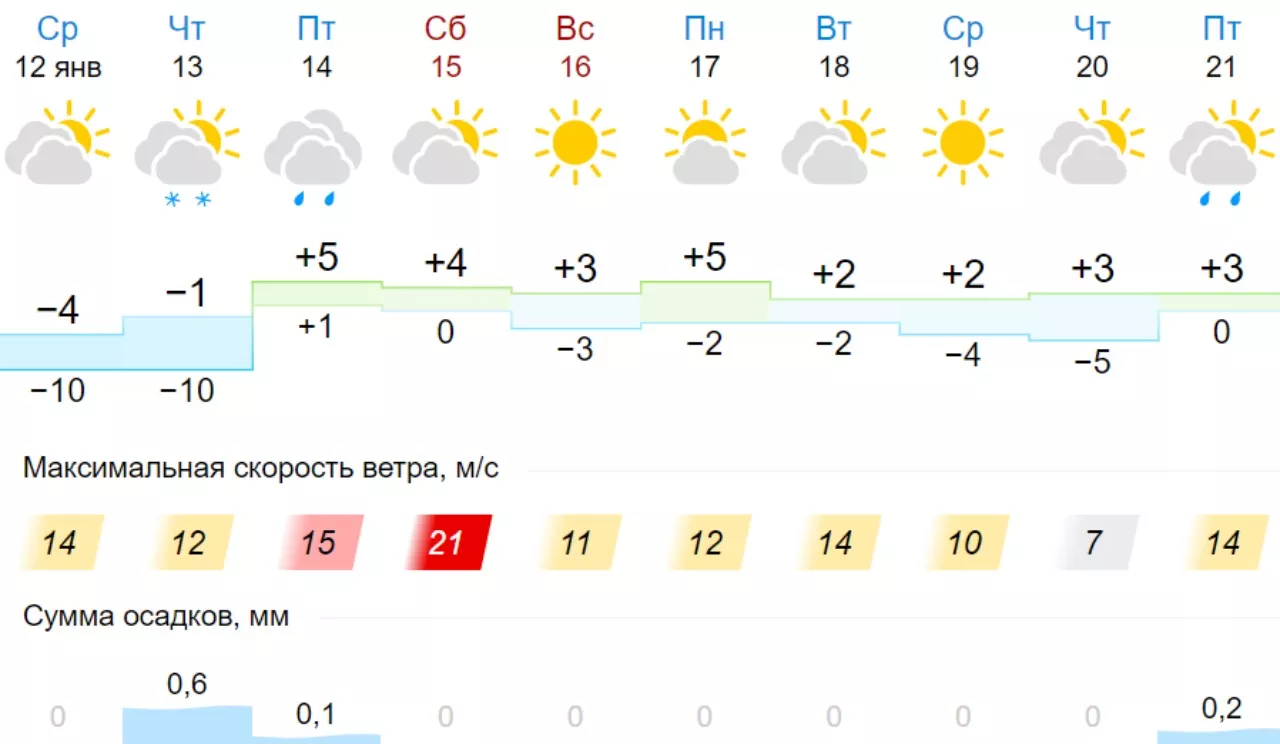 Погода в Одессе на 19 января. Скрин: Gismeteo
