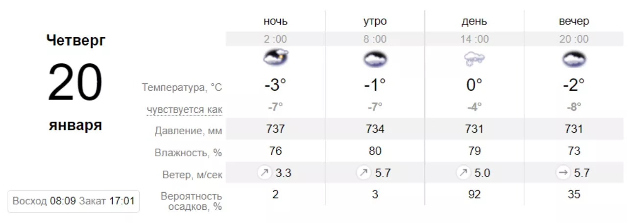 Погода во Львове на 20 января. Скрин: sinoptik.ua