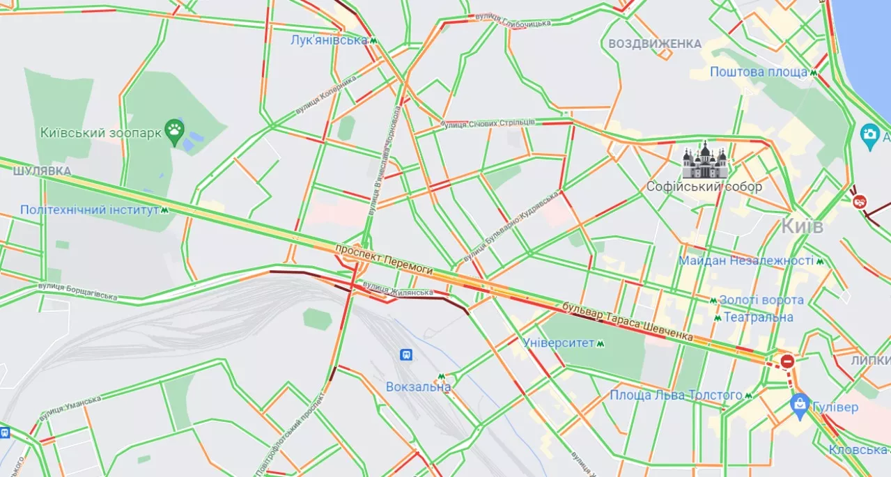 Пробки в столице / Фото: Google Maps
