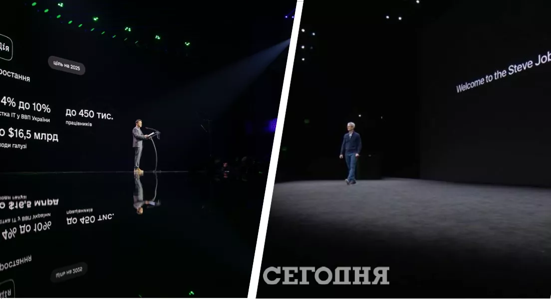 Президент Украины Владимир Зеленский и генеральный директор компании Apple Тим Кук / Коллаж "Сегодня"