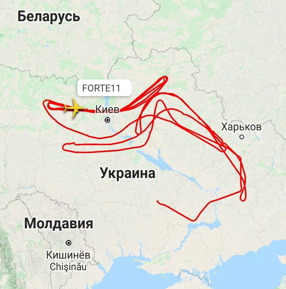 Полет беспилотника RQ-4A Global Hawk вдоль северных и восточных границ Украины