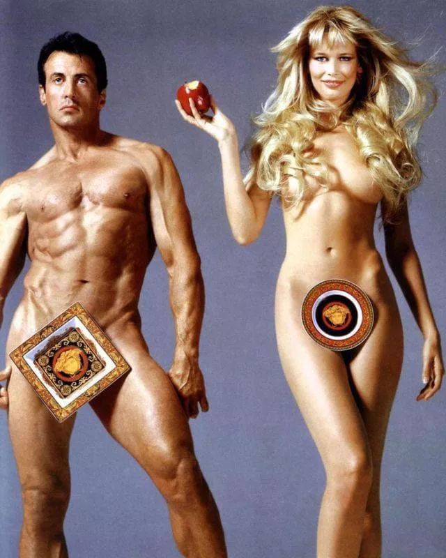 Сильвестр Сталлоне та Клаудіа Шиффер у рекламі Versace, 1995