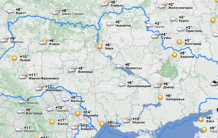 Карта погоды в Украине