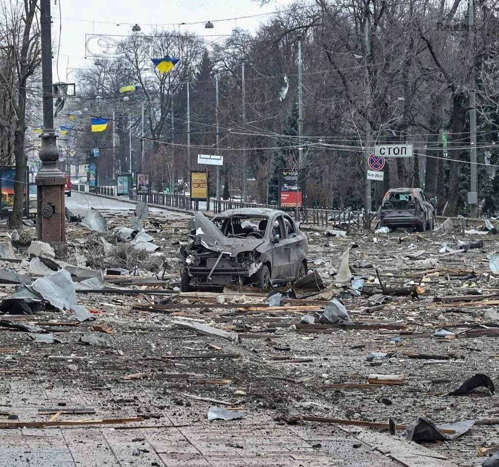 Центр Харькова после обстрела 1 марта