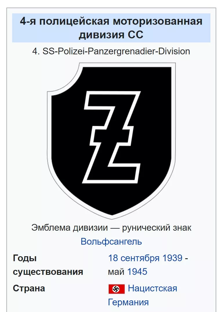 Эмблема Полицейской моторизованной дивизии СС – рунический знак Вольфсангель. Ничего не напоминает?