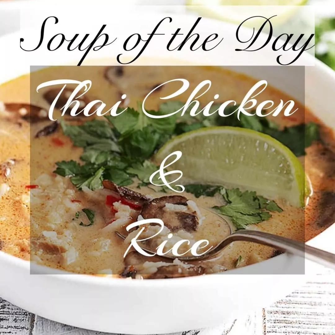 Thai style chicken and rice soup with white chicken