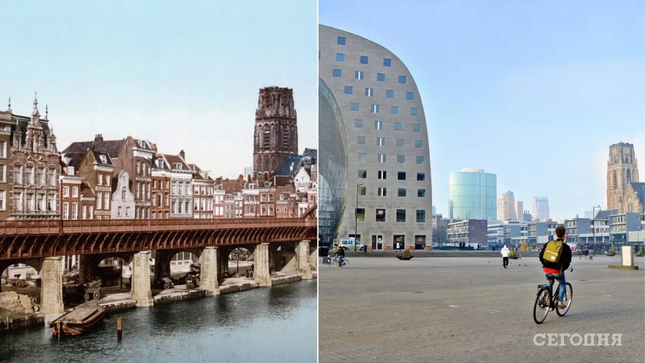 Роттердам до войны (слева) и после реконструкции (справа), Фото: globonaut.eu