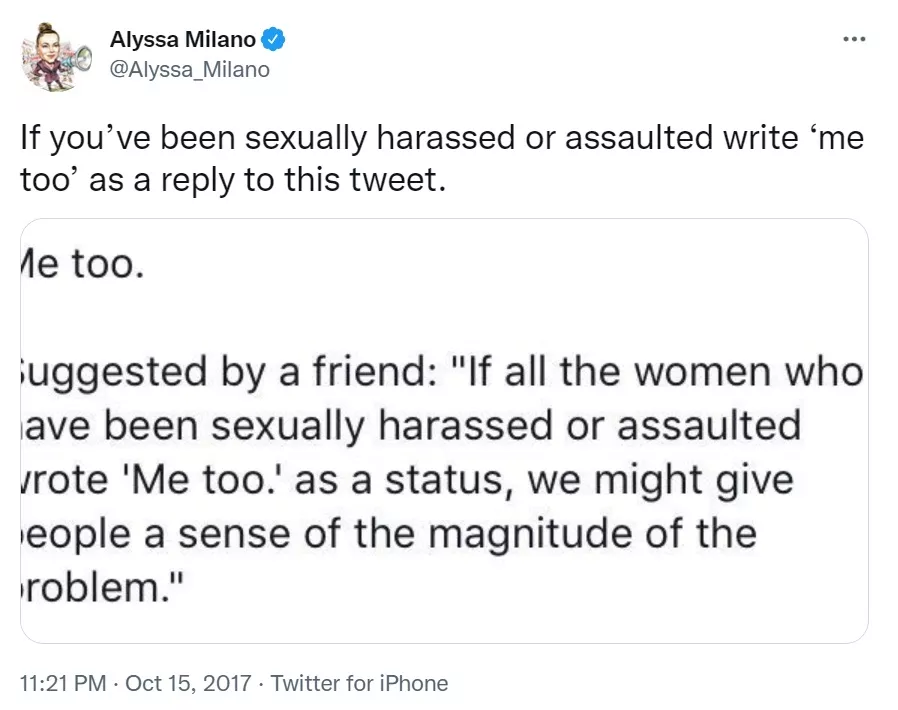 Твит Алисы Милано, который запустил кампанию против сексуального насилия