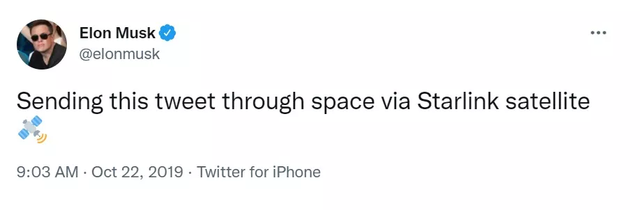 "Отправляю эти твиты через космос и спутник Starlink" – написал Маск в своем историческом сообщении в Twitter