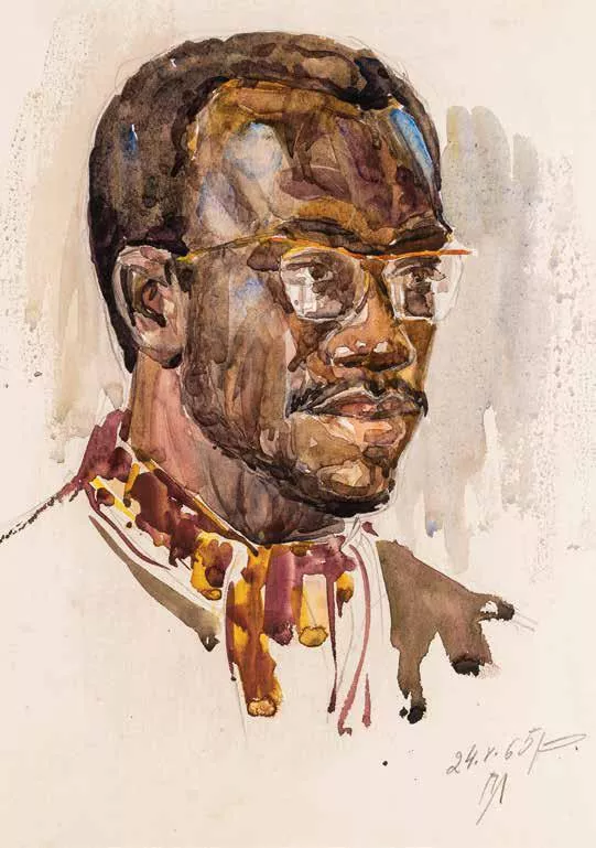 Портрет студента Пьера, 1965 г. Бумага, акварель. 42×30