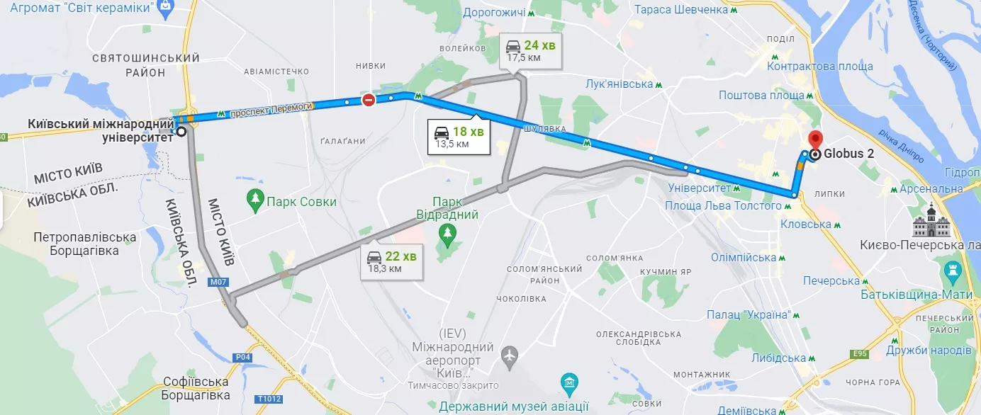 Условный маршрут в Киеве