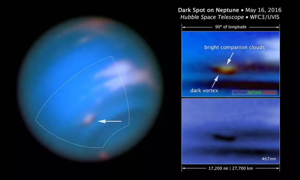 Шторм в атмосфере Нептуна был замечен в 2016 году с помощью космического телескопа Хаббл