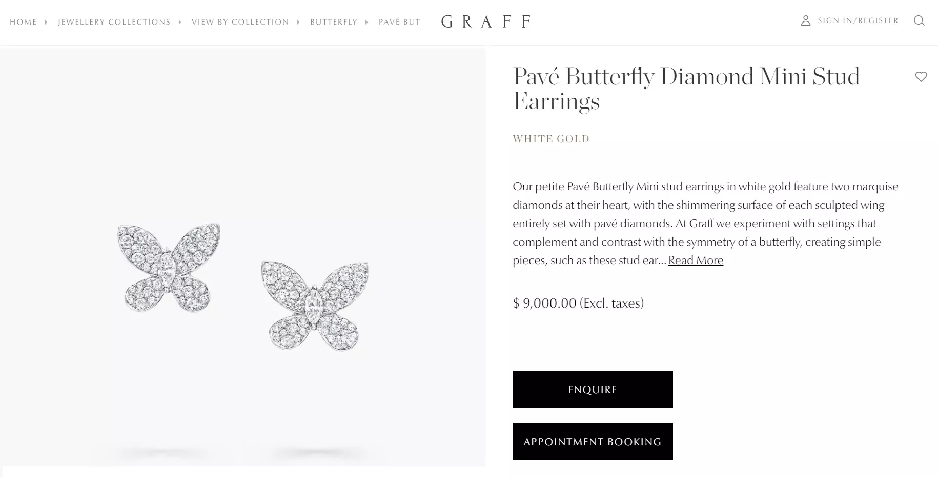 Мини-серьги-гвоздики Pavé Butterfly с бриллиантами