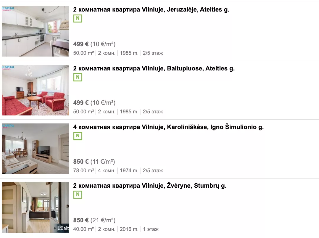 Стоимость аренды квартиры в Литве 