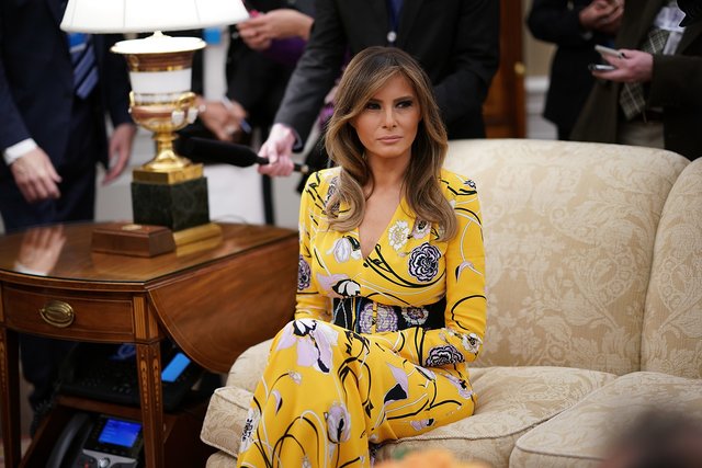 <p>Меланія Трамп у сукні Emilio Pucci. Фото: AFP</p>