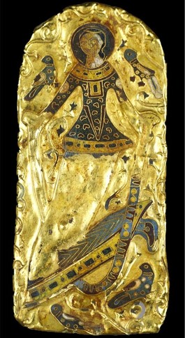 Византийская золотая пластинка, изображающая людей и птиц, 5-7 век нашей эры<br />
