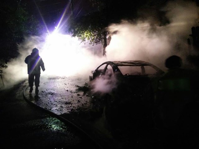 Автомобиль сгорел полностью. Фото: facebook.com/DSNSKyiv