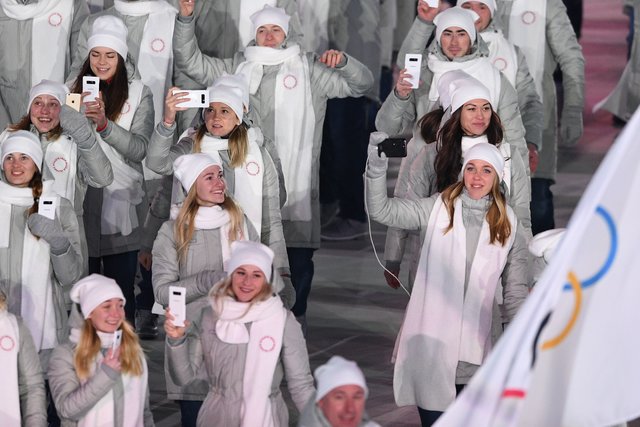 Олимпийские атлеты из России на церемонии открытия Олимпиады-2018. Фото AFP