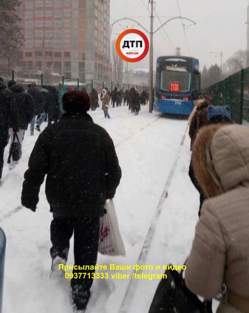 <p>Заблоковано рух кількох трамвайних маршрутів. Фото: facebook.com/dtp.kiev.ua</p>