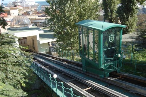 Две кабины. Сегодня фуникулер представляет собой лифт, движущийся по наклонной, фото А. Шлыкова