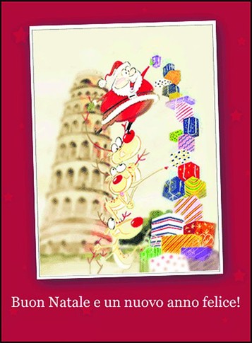 Главные герои заграничных открыток — Санта и его олени. Они и на санях домчат от полюса до Италии, и помогут соорудить башню из подарков. Да такую, что Пизанская померкнет!