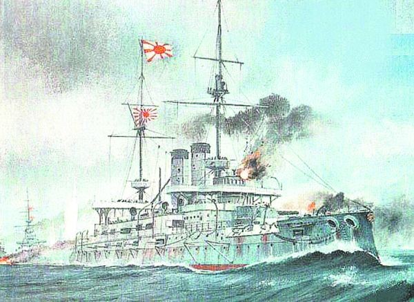 Японский флот, начиная с флагманского броненосца 